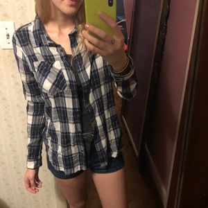 Forever21 Blue White Plaid Flannel